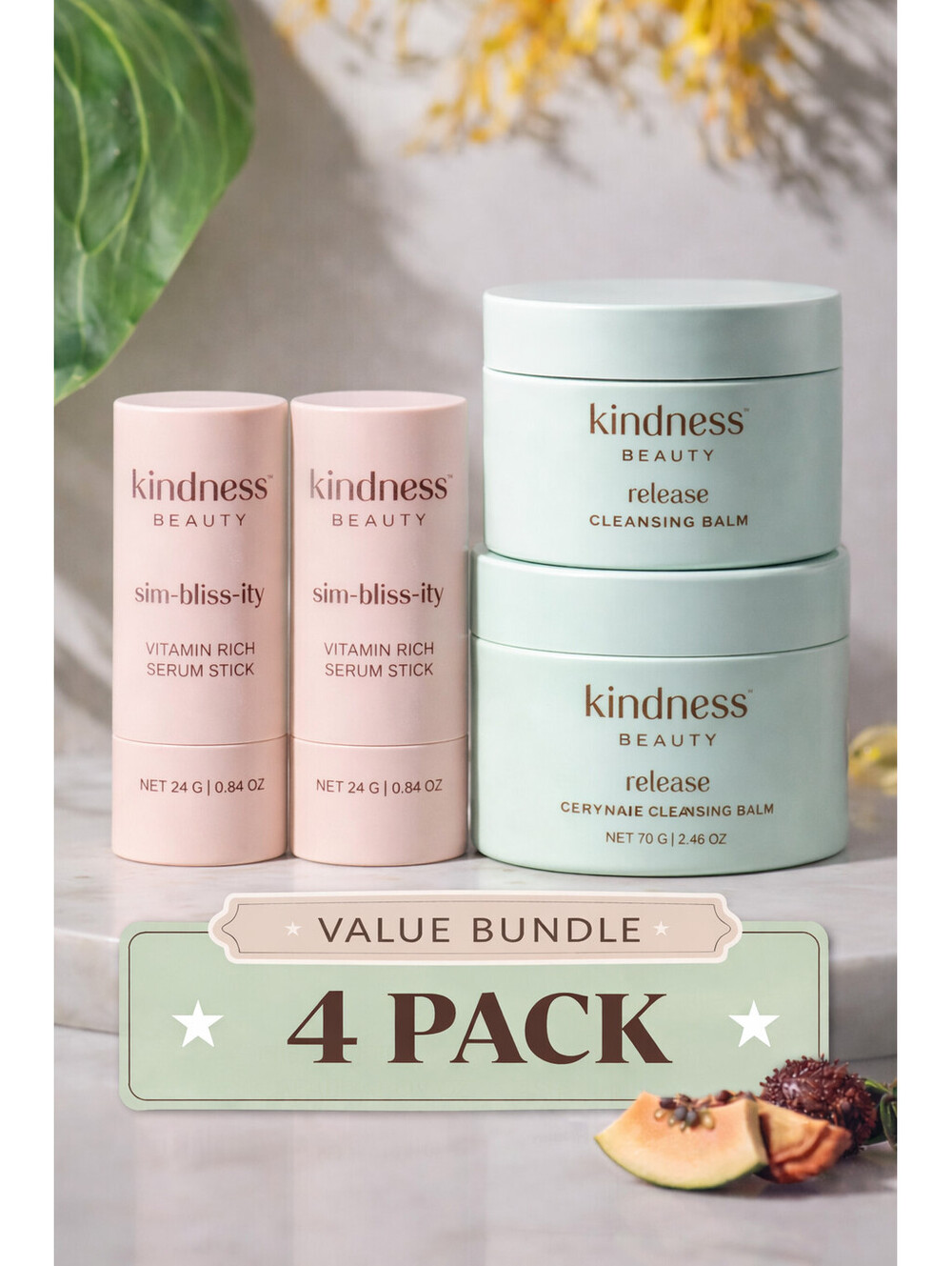 Kindness Beauty Cleansing Balm & Sim-Bliss-ity Vitamin Rich Serum Stick 4 Pack